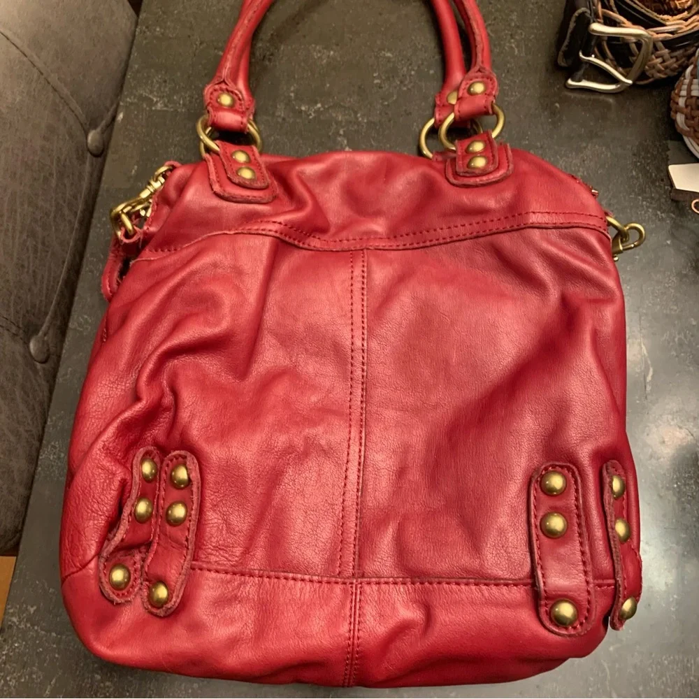 Linea Pelle Red Leather Shoulder Bag with Gold Hardware - Picture 3 of 7